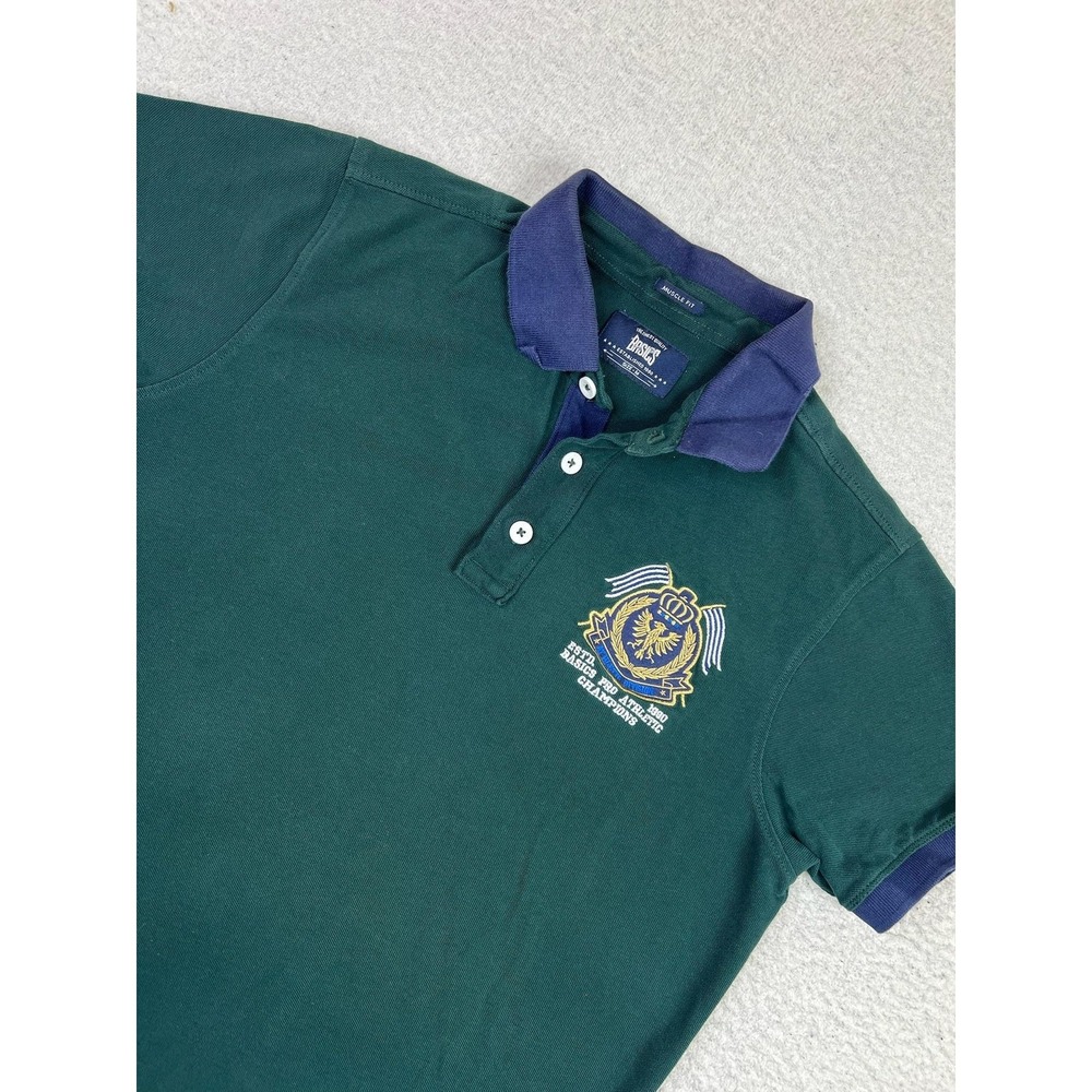 Basics Polo Shirt Mens Medium Green Muscle Fit Crest Logo Athletic Champions
